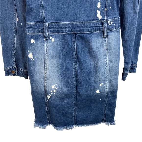 Fashion Nova Distressed Stretch Denim Button Front Dress L Blue Pockets - Picture 9 of 13